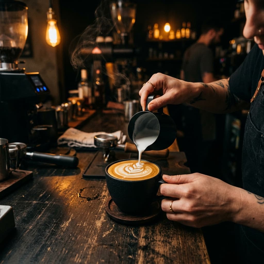 Master barista crafting latte art