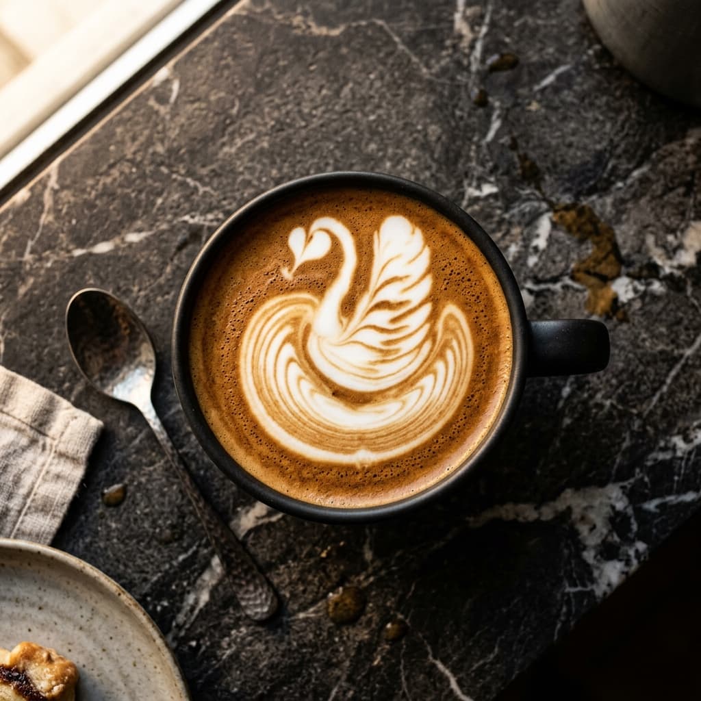 Gold Swan latte art by Barista Paul